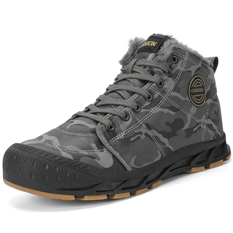 Bottines d'hiver homme imperméables, semelle en caoutchouc, gris