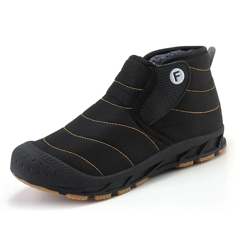 Bottines d'hiver fourrées imperméables, hommes et femmes, noir