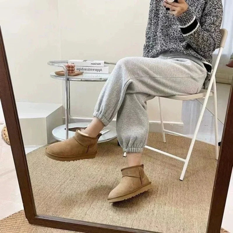 Bottines d'hiver femme fourrées en suédine, semelle antidérapante