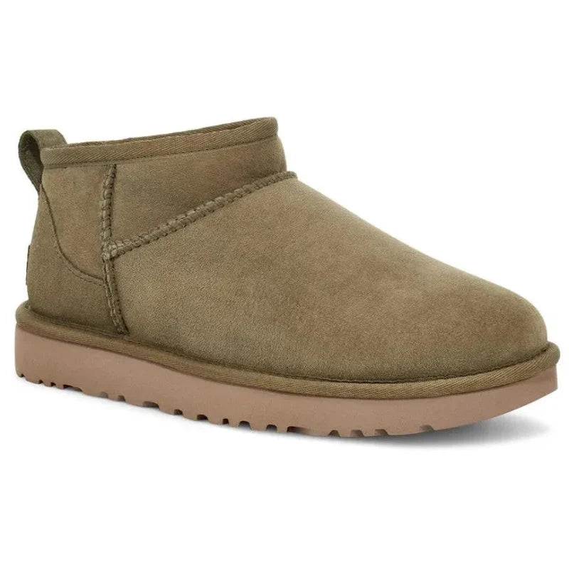 Bottines d'hiver femme fourrées en suédine, semelle antidérapante, vert
