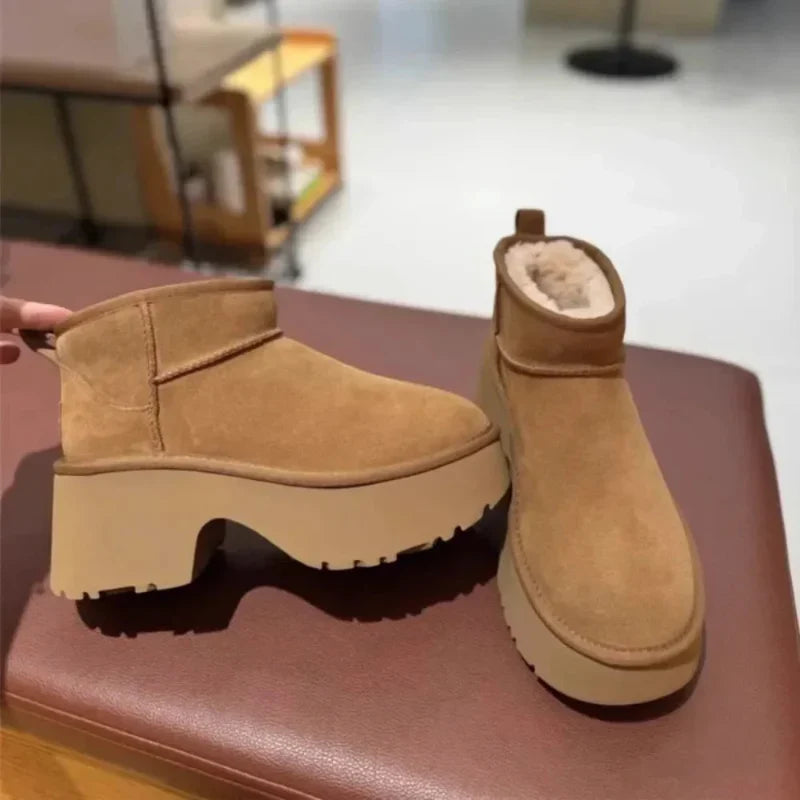 Bottines d'hiver femme à plateforme en daim, doublure mouton