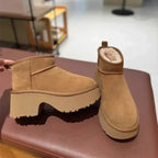 Bottines d'hiver femme à plateforme en daim, doublure mouton