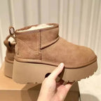 Bottines d'hiver femme à plateforme en daim, doublure mouton, bordeaux