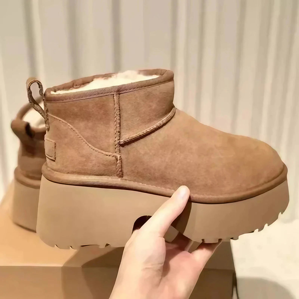 Bottines d'hiver femme à plateforme en daim, doublure mouton, bordeaux