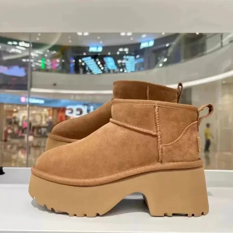 Bottines d'hiver femme à plateforme en daim, doublure mouton
