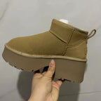 Bottines d'hiver femme à plateforme en daim, doublure mouton, abricot