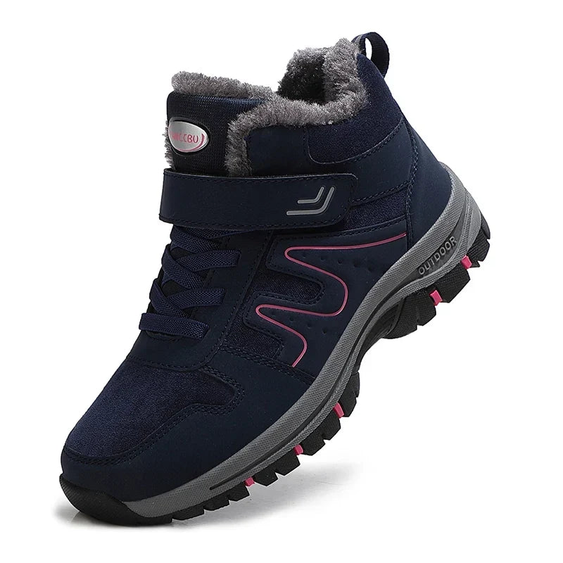 Bottines d'hiver femme fourrées et imperméables, à enfiler, bleu et rose