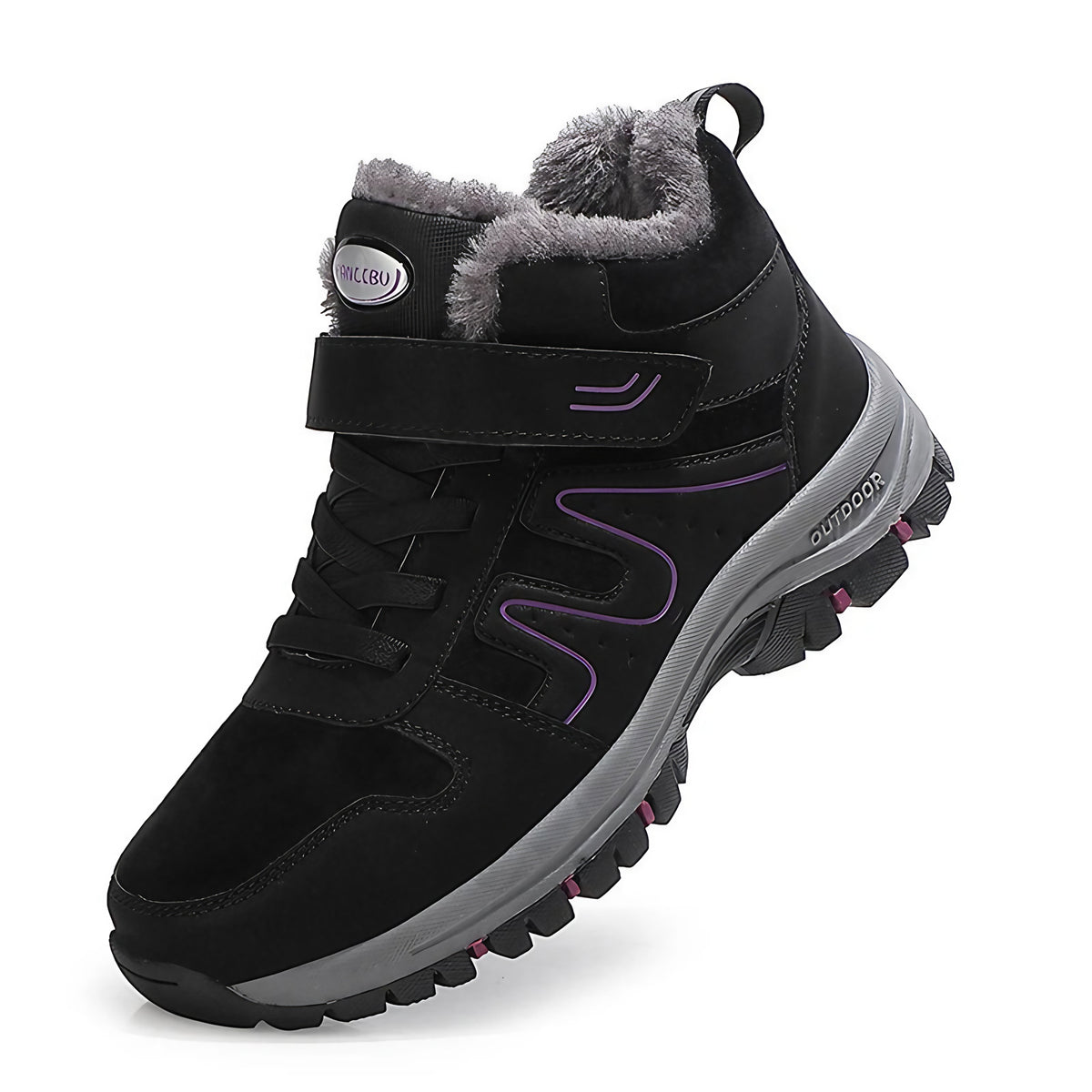 Bottines d'hiver femme fourrées et imperméables, à enfiler, noir et violet