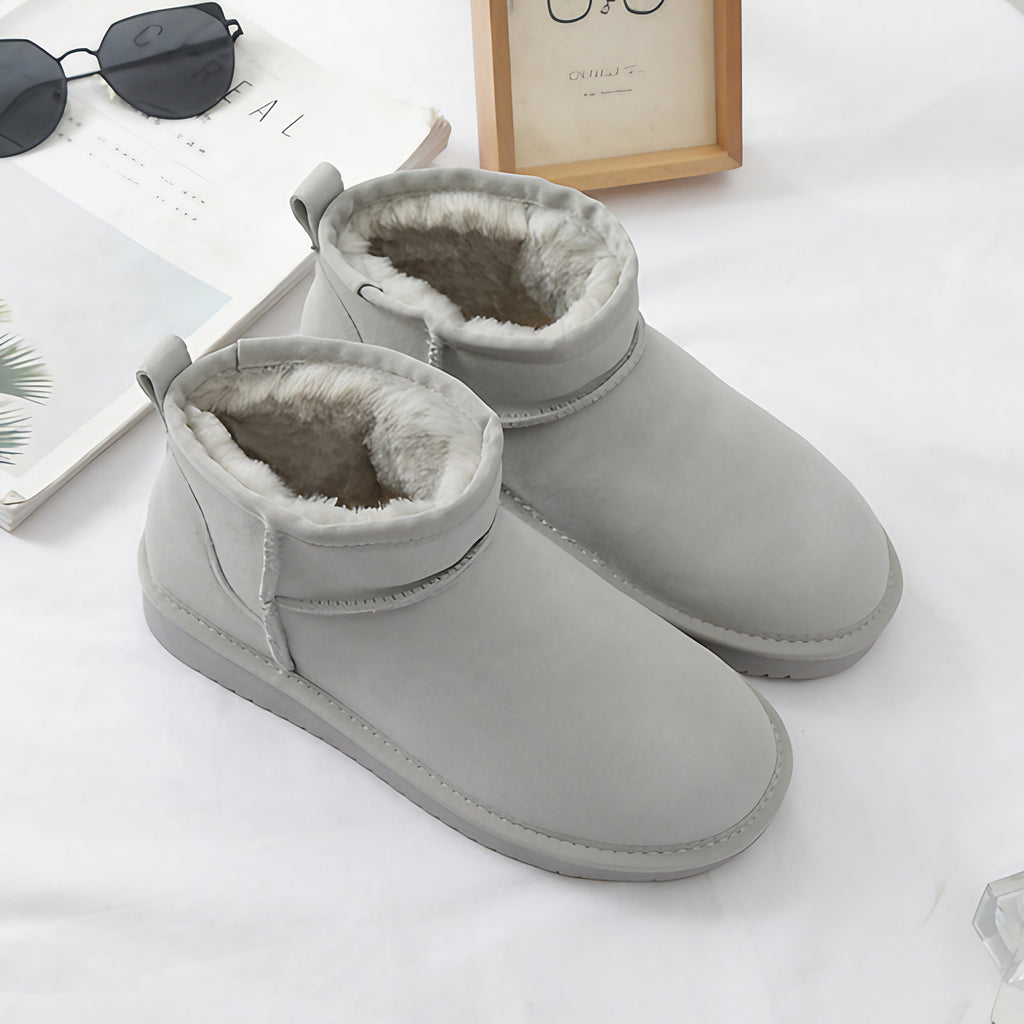 Bottines d'hiver femme doublées, semelle caoutchouc, sept coloris, gris clair