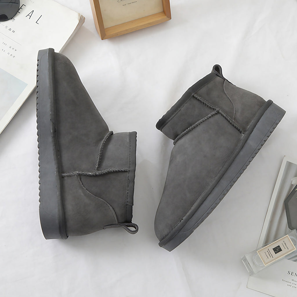 Bottines d'hiver femme doublées, semelle caoutchouc, sept coloris, gris