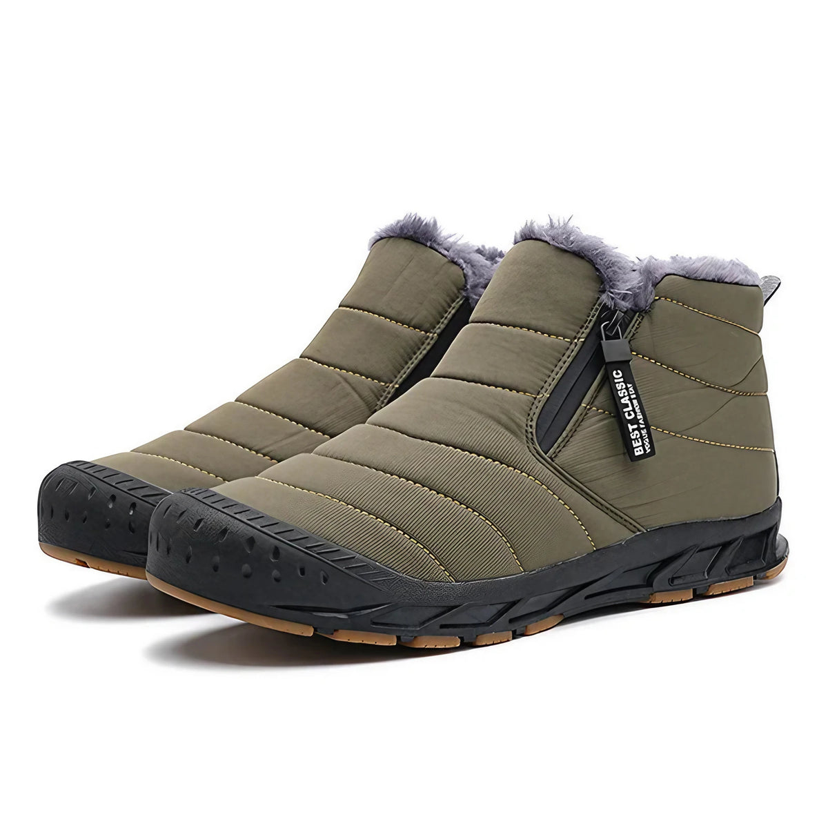 Bottines d'hiver unisexe fourrées, zip latéral, du 36 au 46, vert