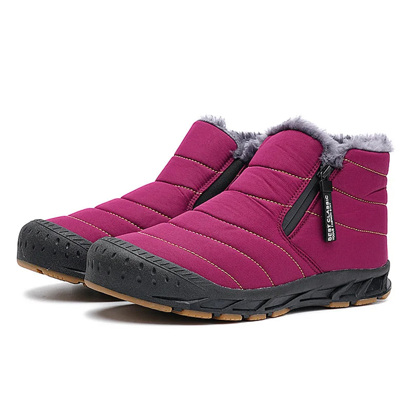 Bottines d'hiver unisexe fourrées, zip latéral, du 36 au 46, rose