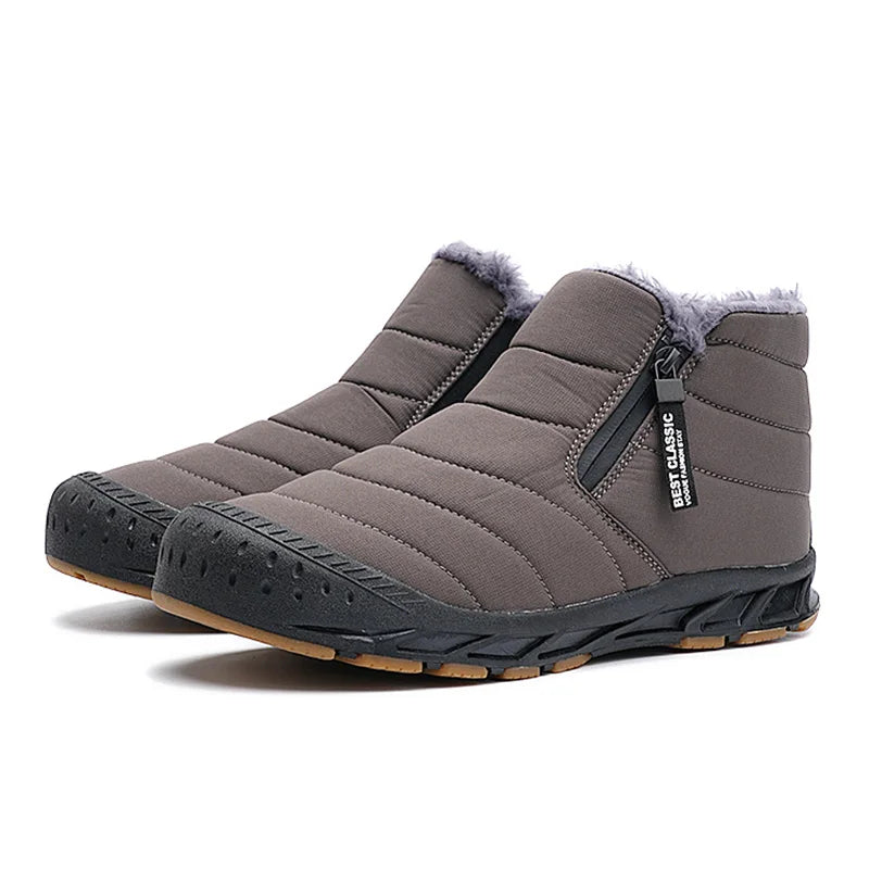 Bottines d'hiver unisexe fourrées, zip latéral, du 36 au 46, gris