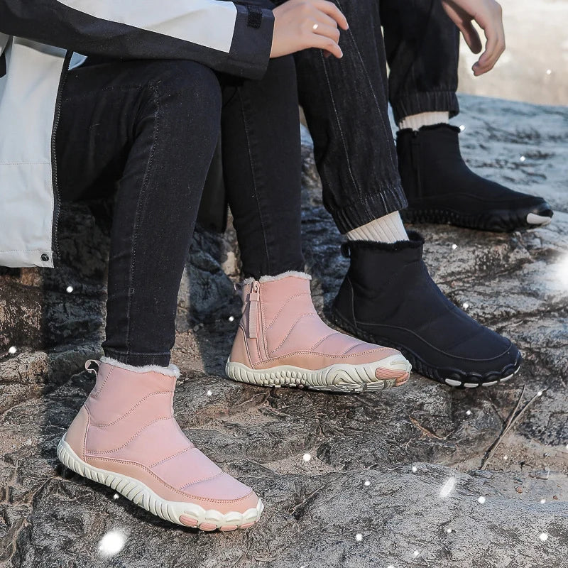 Bottines d'hiver pieds nus mixtes, fourrées et imperméables