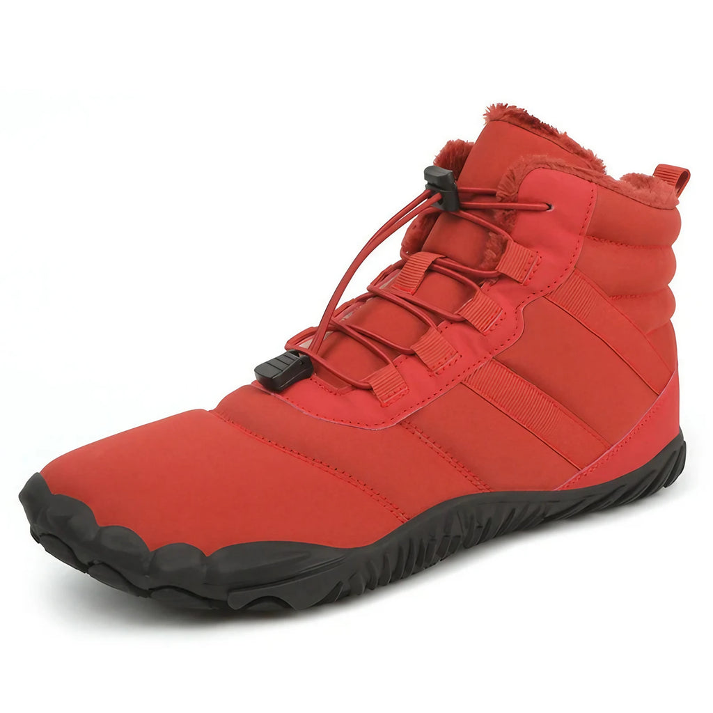 Bottines d'hiver pieds nus mixtes, fourrées, zip latéral, rouge