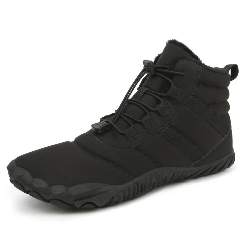 Bottines d'hiver pieds nus mixtes, fourrées, zip latéral, noir