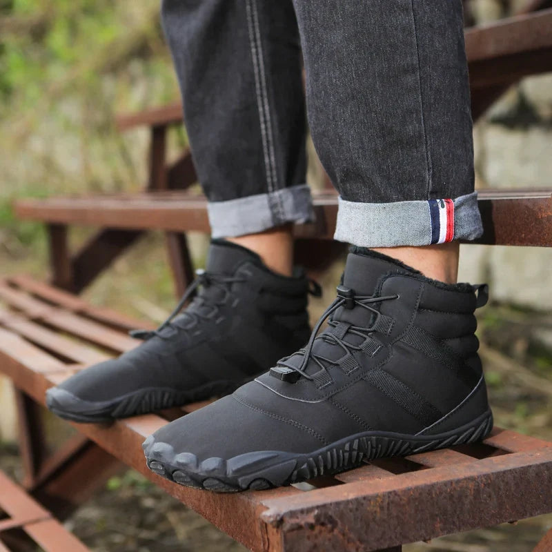 Bottines d'hiver pieds nus mixtes, fourrées, zip latéral