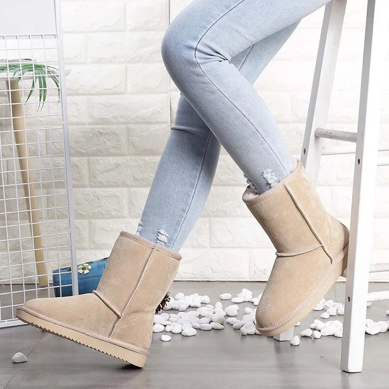 Bottines d'hiver en daim fourrées, mixtes, neuf coloris, sable