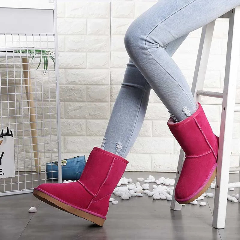 Bottines d'hiver en daim fourrées, mixtes, neuf coloris, rose rouge