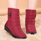Bottines de neige femme à plateforme, fourrées, zip latéral, rouge 2