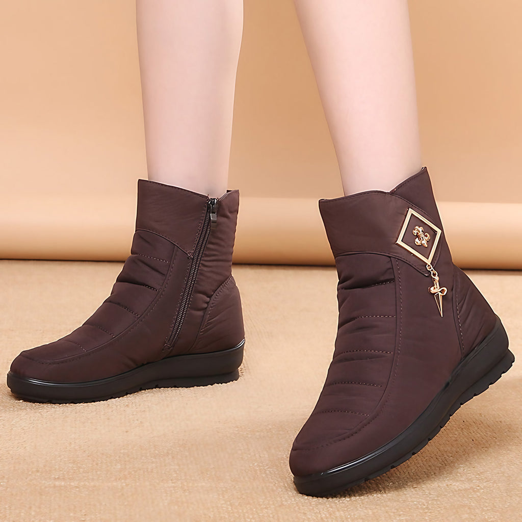 Bottines de neige femme à plateforme, fourrées, zip latéral, marron 1