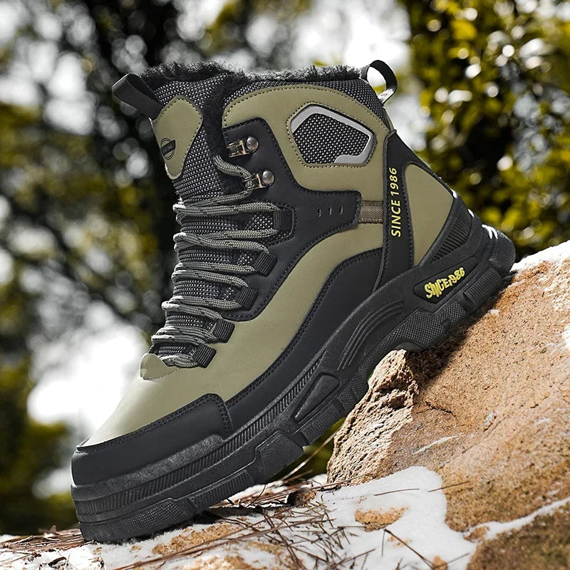 Bottines de randonnée homme imperméables, doublure thermique, vert et noir