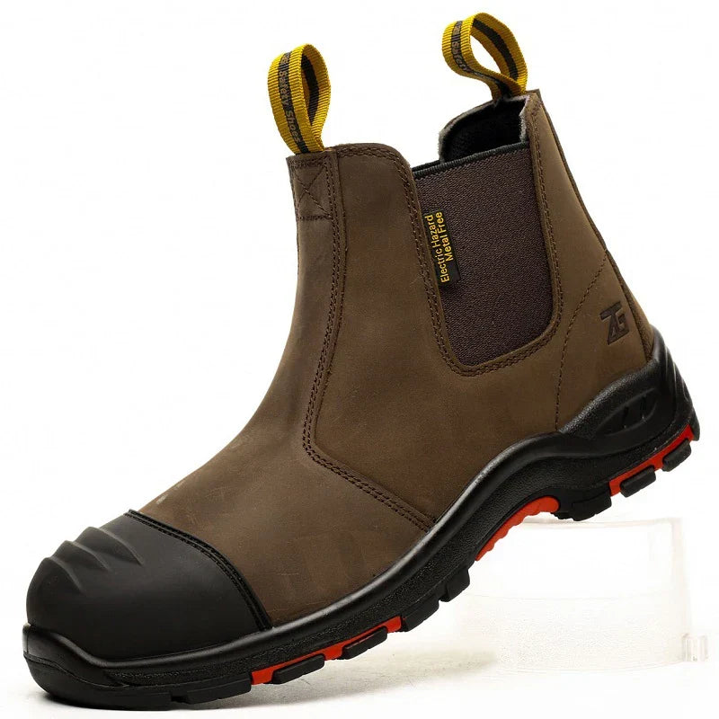 Bottines de sécurité à enfiler, embout acier, homme et femme, marron foncé