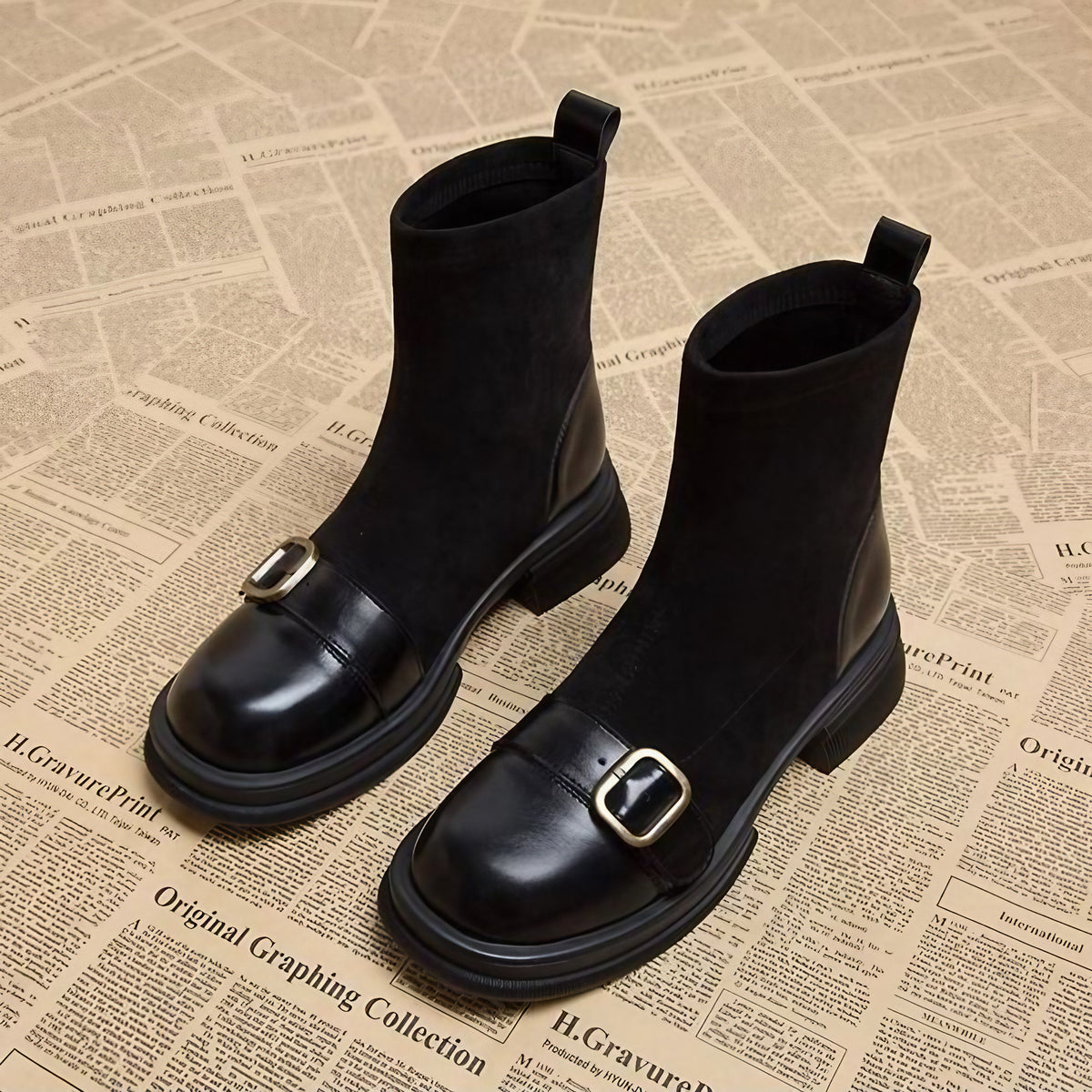 Bottines femme à boucle décorative, noir ou café, du 35 au 40, noir