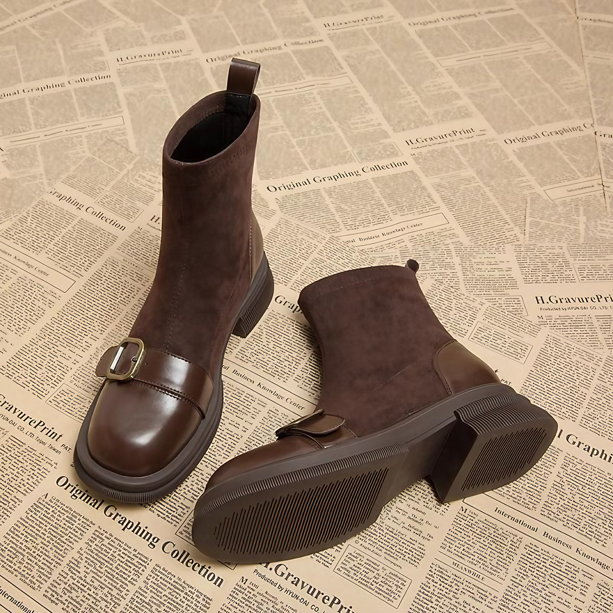 Bottines femme à boucle décorative, noir ou café, du 35 au 40, café