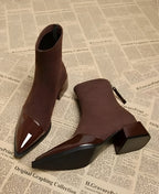 Bottines femme à talon bloc et détails brillants, noir ou marron, marron
