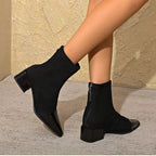 Bottines femme à talon bloc et détails brillants, noir ou marron