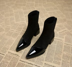 Bottines femme à talon bloc et détails brillants, noir ou marron, noir