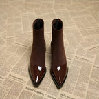 Bottines femme à talon bloc et détails brillants, noir ou marron