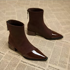 Bottines femme à talon bloc et détails brillants, noir ou marron