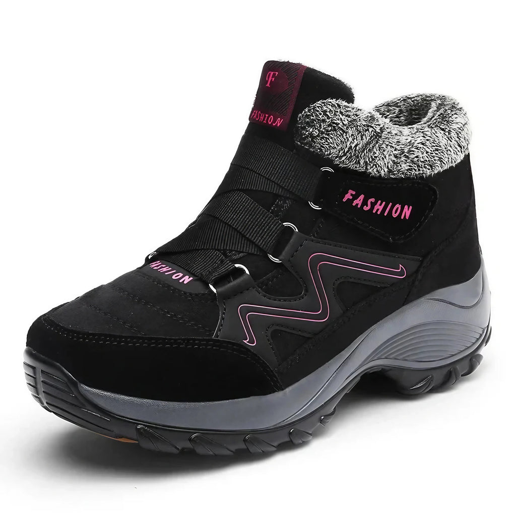 Bottines d'hiver femme fourrées, semelle antidérapante, noir