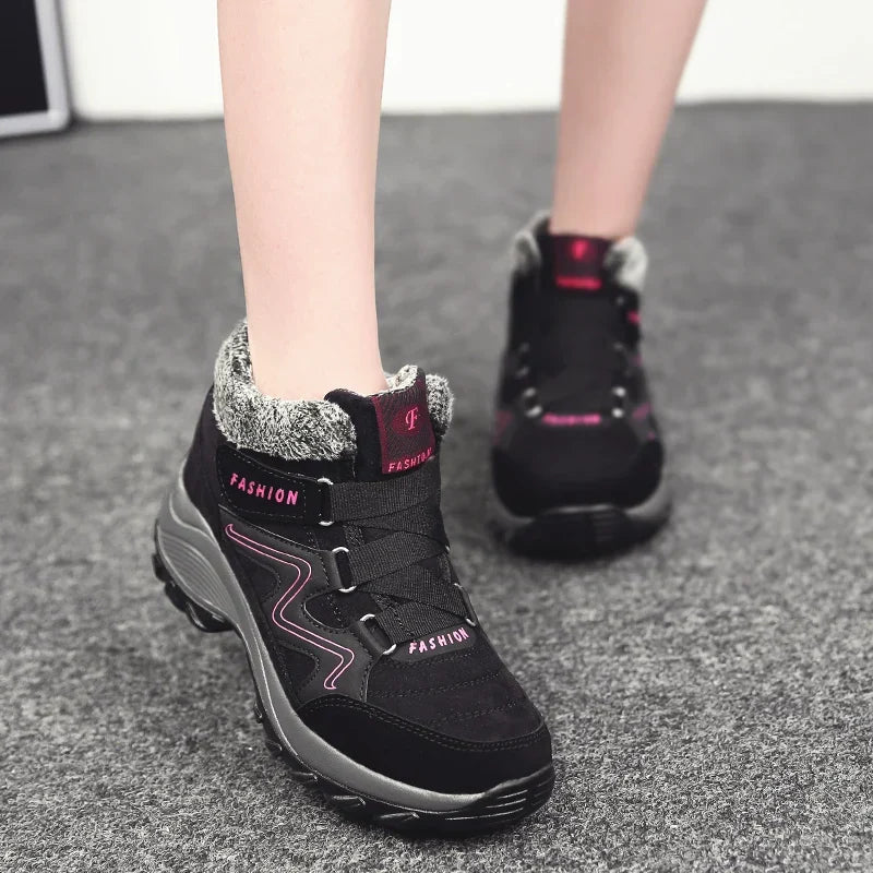 Bottines d'hiver femme fourrées, semelle antidérapante