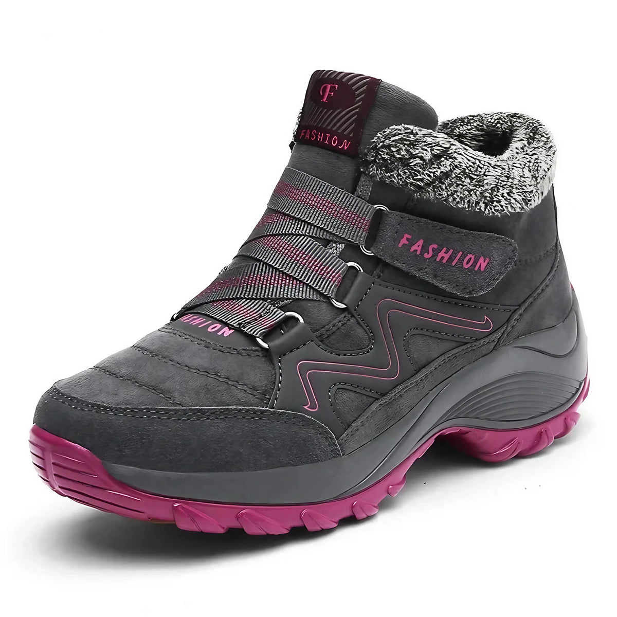 Bottines d'hiver femme fourrées, semelle antidérapante, gris