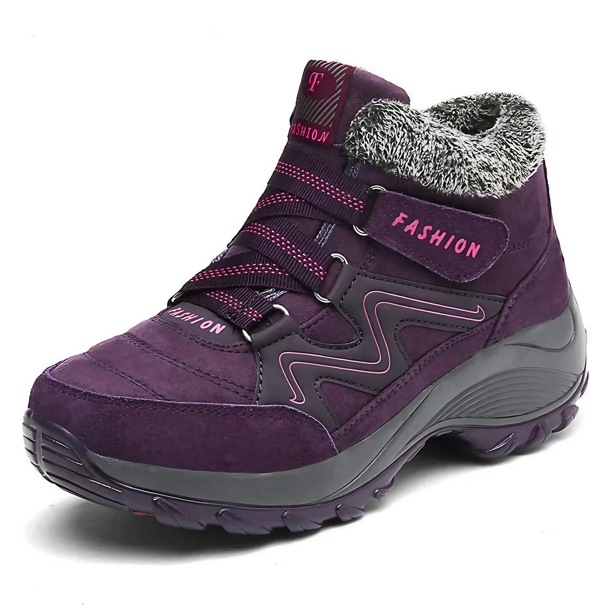Bottines d'hiver femme fourrées, semelle antidérapante, violet