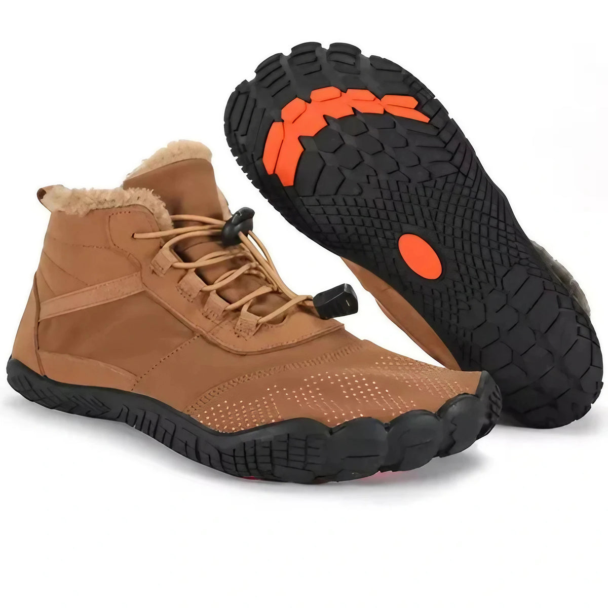 Bottines d'hiver pieds nus mixtes, fourrées, zéro talon, marron