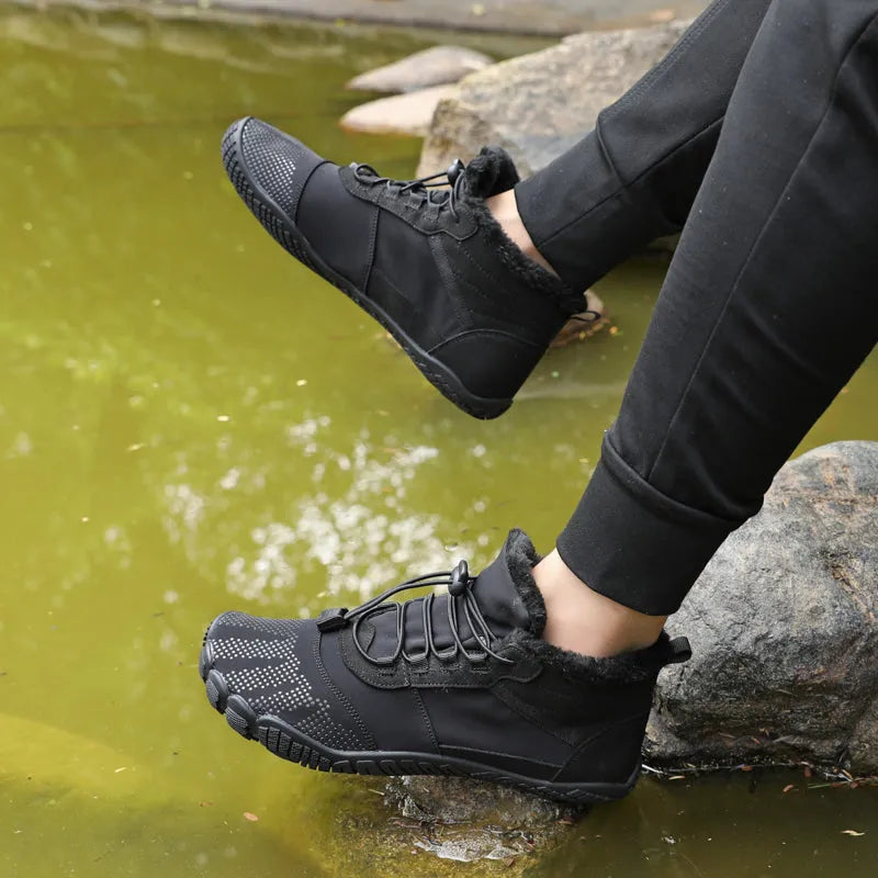 Bottines d'hiver pieds nus mixtes, fourrées, zéro talon