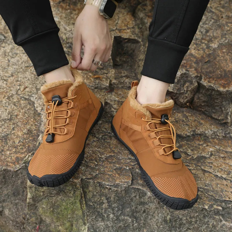 Bottines d'hiver pieds nus mixtes, fourrées, zéro talon