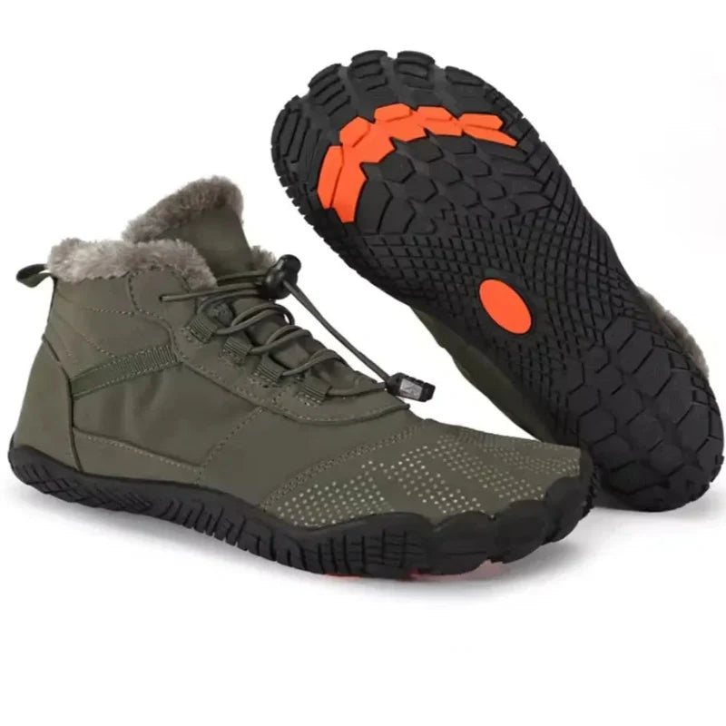 Bottines d'hiver pieds nus mixtes, fourrées, zéro talon, vert