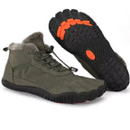 Bottines d'hiver pieds nus mixtes, fourrées, zéro talon, vert