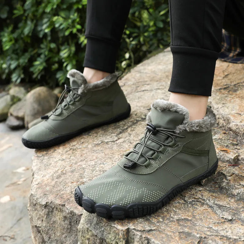 Bottines d'hiver pieds nus mixtes, fourrées, zéro talon