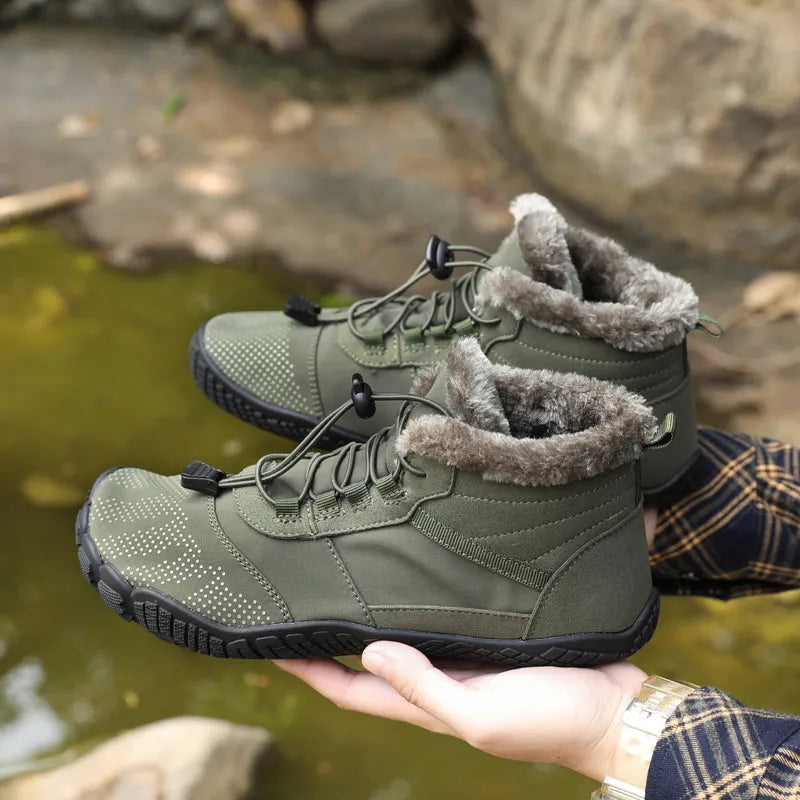 Bottines d'hiver pieds nus mixtes, fourrées, zéro talon