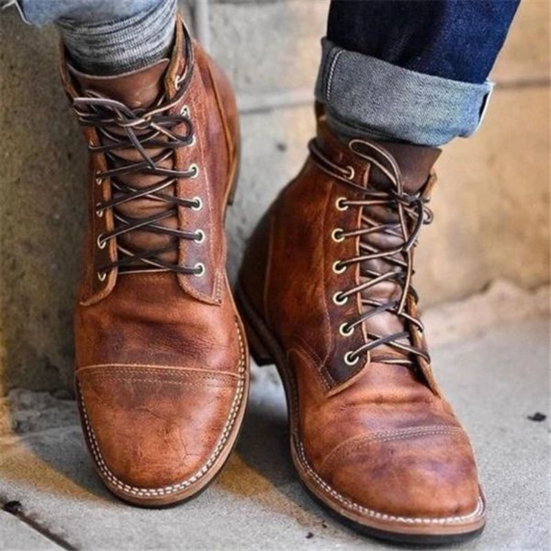 Bottines homme de ville, semelle ergonomique, deux tons de marron, marron clair