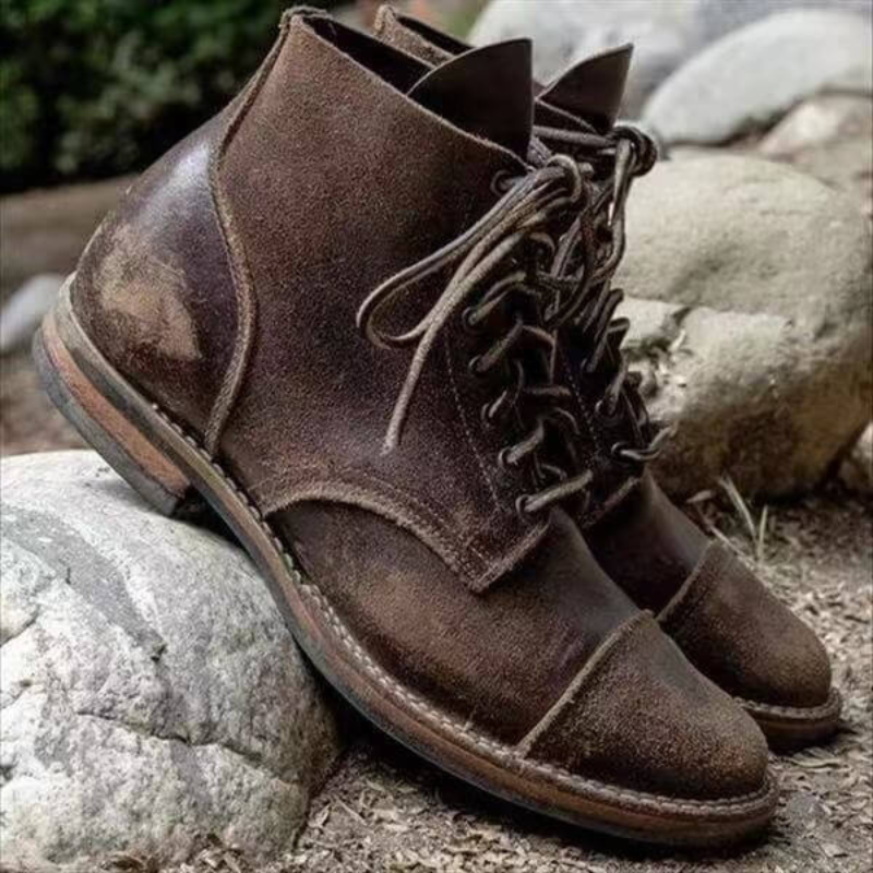 Bottines homme de ville, semelle ergonomique, deux tons de marron, marron foncé