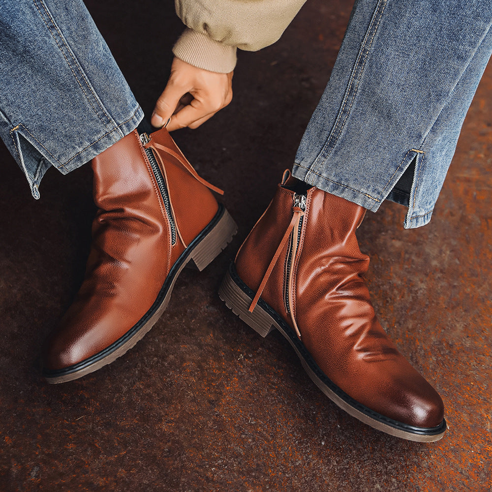 Bottines homme à zip latéral, semelle caoutchouc antidérapante