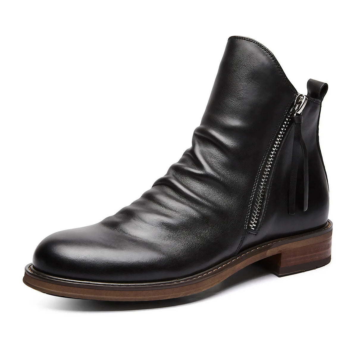 Bottines homme à zip latéral, semelle caoutchouc antidérapante, noir