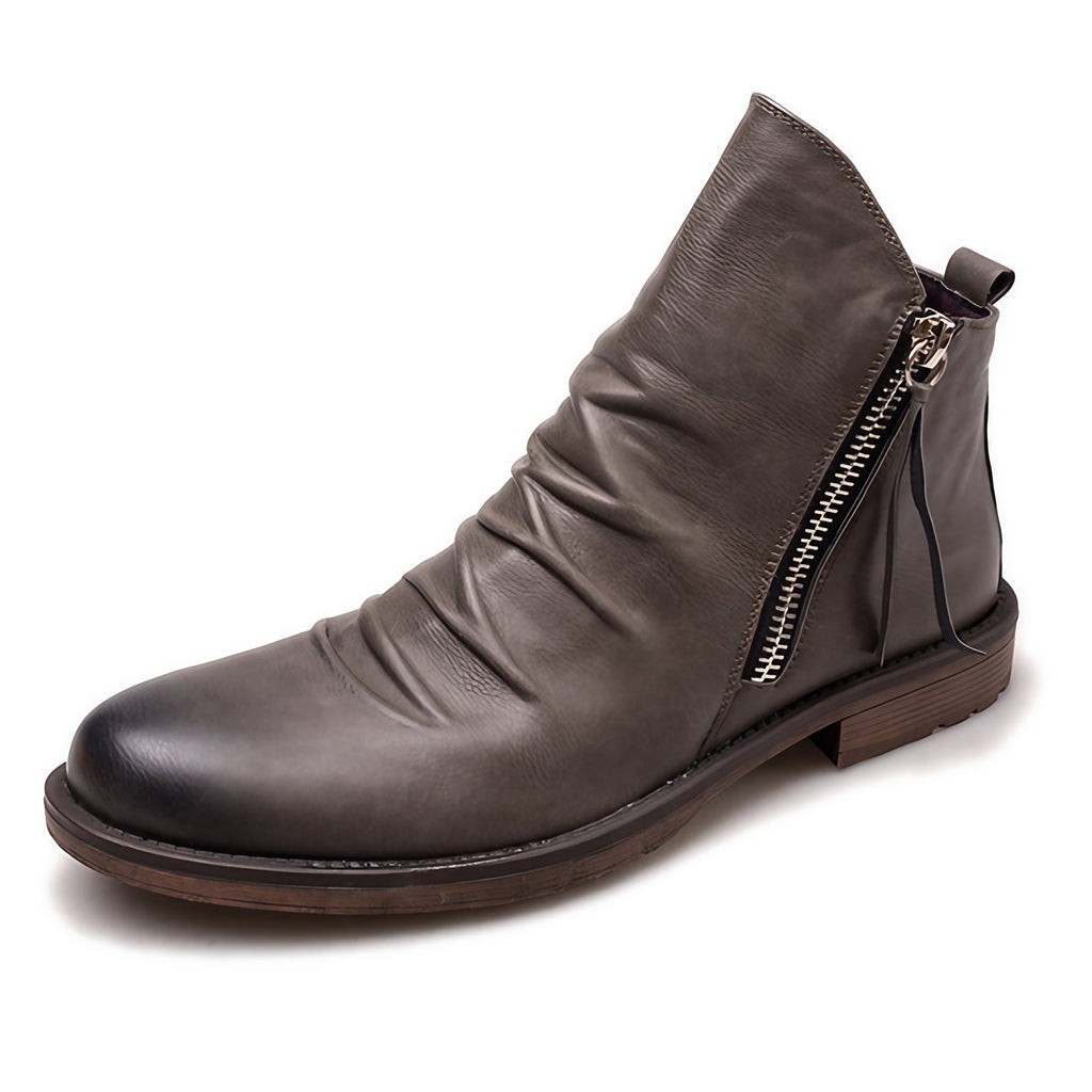 Bottines homme à zip latéral, semelle caoutchouc antidérapante, gris